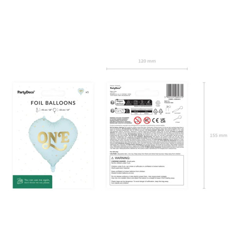 Fóliový balónik srdce ONE 45 cm svetlomodrý so zlatou potlačou