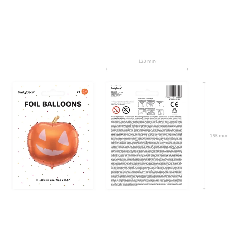 Balon folie dovleac Halloween, mat, 40x40 cm, mix de culori