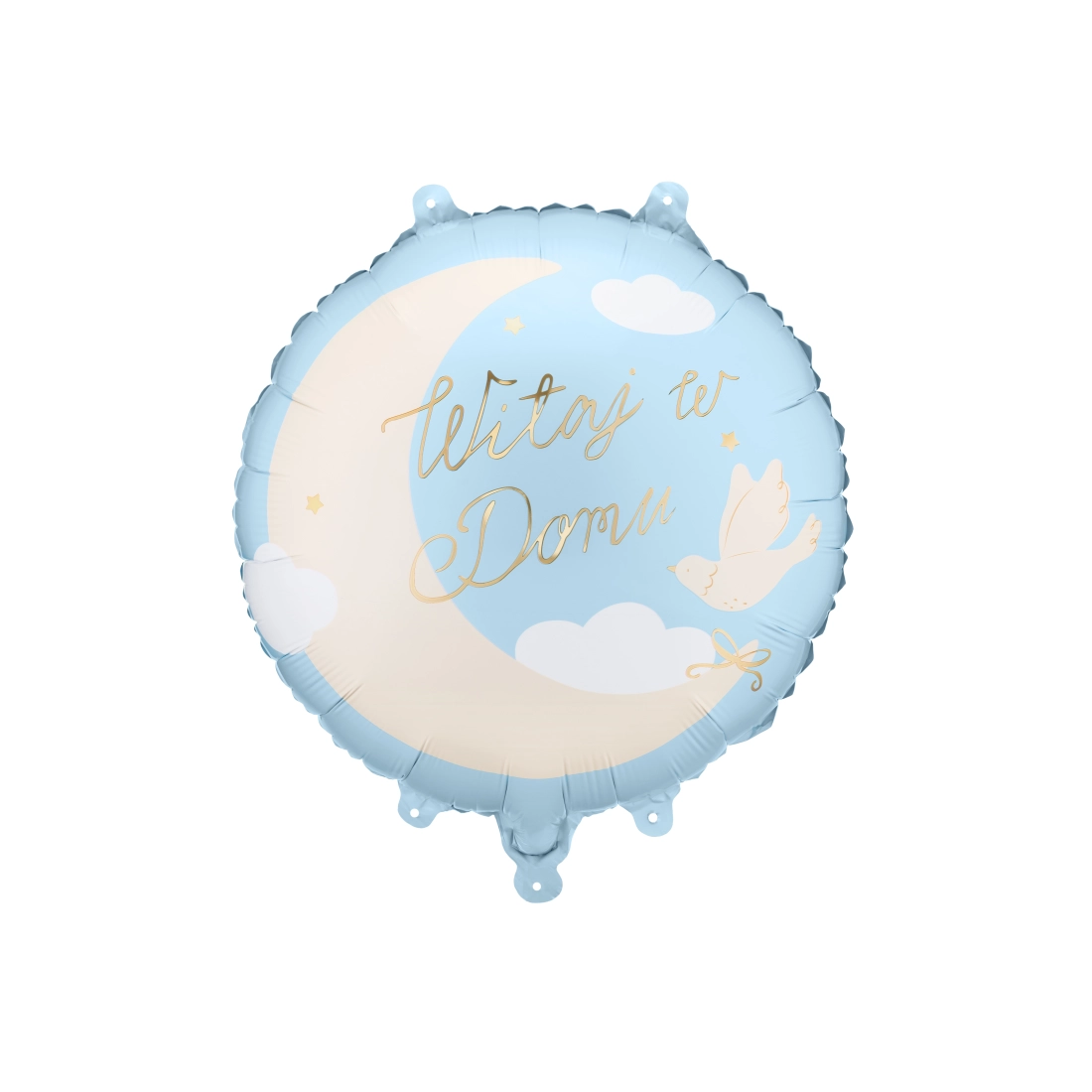 Fóliový balónek Welcome Home světle modrý 35 x 35 cm s motivem měsíce