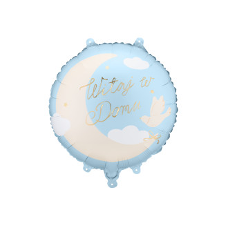 Fóliový balónik Welcome Home svetlomodrý 35 x 35 cm s mesačným motívom