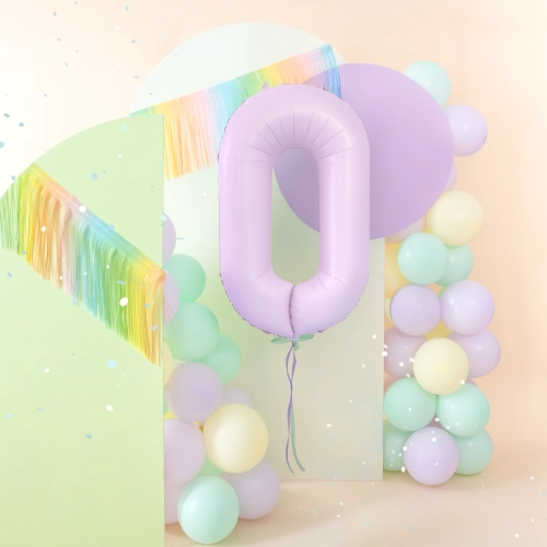 Lila matt fólia születésnapi lufiszám 0, 100 cm