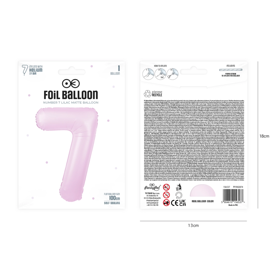 Balon aniversar folie cifră 7, lila mat, 100 cm