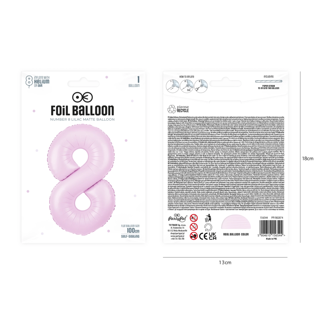 Balon aniversar din folie, cifră 8, lila mat, 100 cm