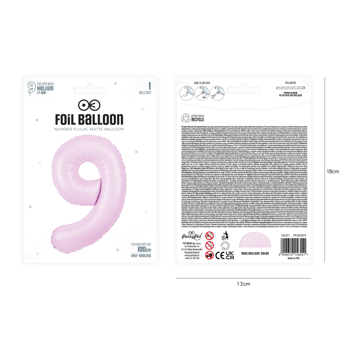 Balon din folie pentru aniversare, cifră 9, lila mat, 100 cm