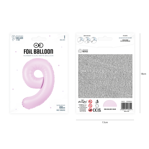 Fólia szülinapi lufiszám 9 lila matt, 100 cm Fólia szülinapi lufiszám 9 lila matt, 100 cm