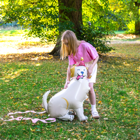Samostojeći folijski balon pas Golden s kapom 76x96 cm