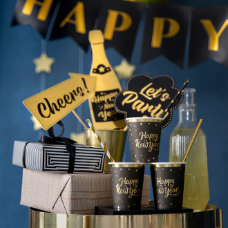 Rechvizite photobooth New Year negru-auriu, set 13 piese