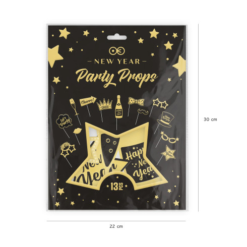 Rekviziti za photo booth New Year crno-zlatni, 13 kom
