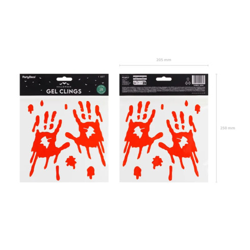 Gel nalepke za okna Krvave roke, rdeče – halloweenska dekoracija