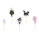 Halloween cupcake beszúrók – boszorkány, macska, szellem, 14 cm, 6 db