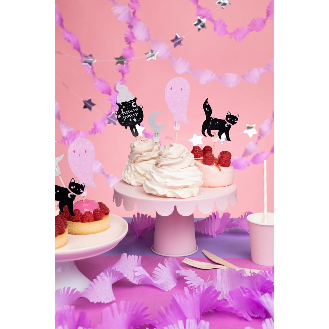 Decoruri Halloween pentru cupcakes – vrăjitoare, pisică, fantomă, 14 cm, 6 buc.