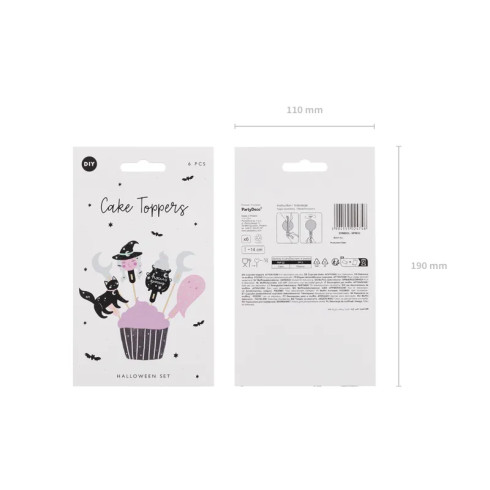 Halloween cupcake beszúrók – boszorkány, macska, szellem, 14 cm, 6 db