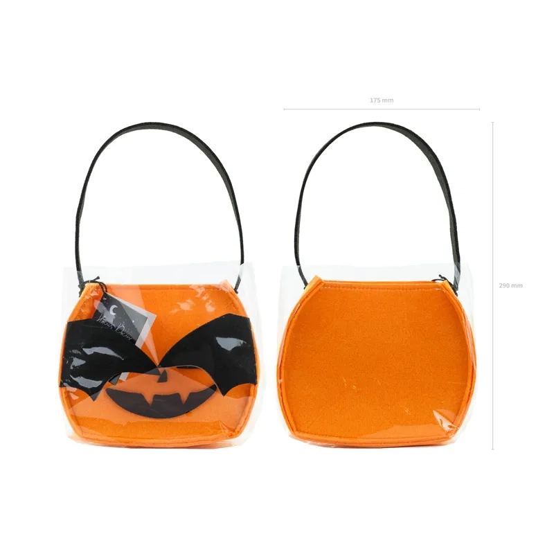 Pungă Halloween dovleac cu aripi din fetru, portocalie, 35x18x8 cm