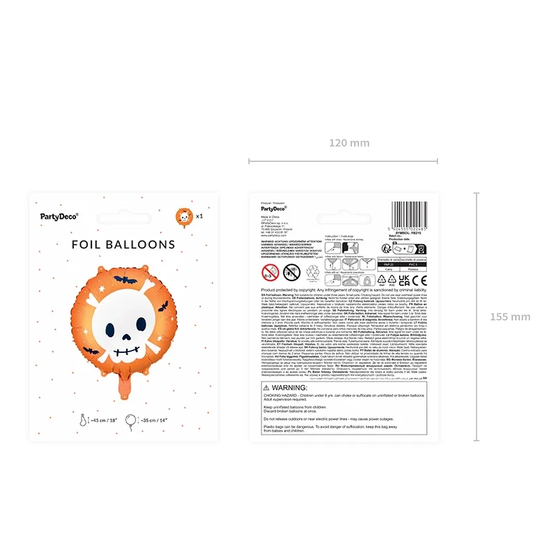 Héliumos fólia lufi Koponya, narancssárga, 45 cm – Halloweenra