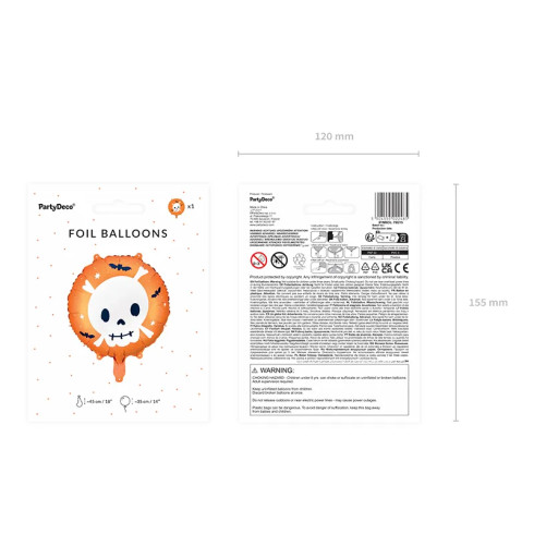 Helijev folijski balon Lobanja, oranžen, 45 cm – za noč čarovnic