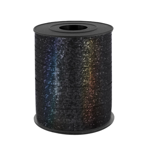 Holografická plastová stuha čierna na balóny 225 m