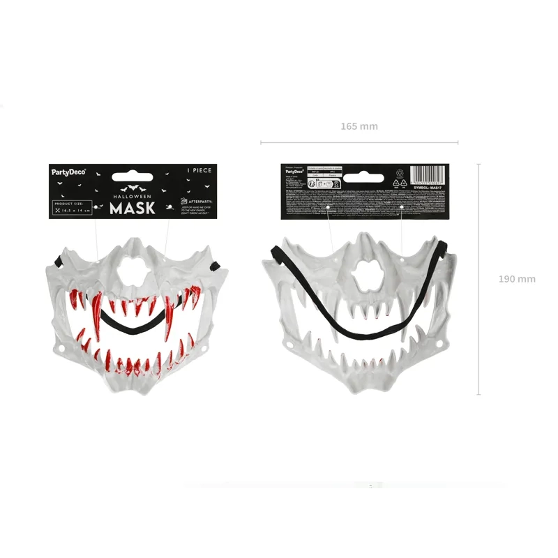 Maschera teschio horror con denti insanguinati, bianca, 16,5 x 14 cm