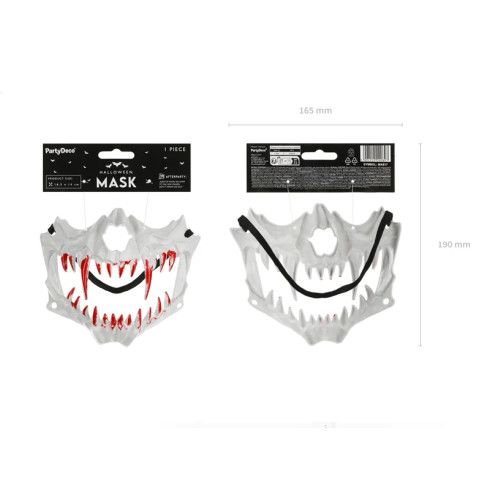 Grozljiva maska lobanje s krvavimi zobmi, bela, 16,5 x 14 cm