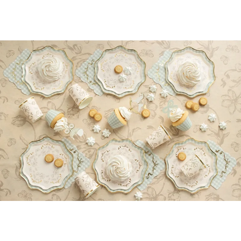 Egyszer használatos bézs terítő virágokkal és madarakkal, 180x120 cm, szintetikus