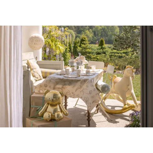 Jednokratni bež stolnjak s cvijećem i ptičicama 180 × 120 cm, sintetički