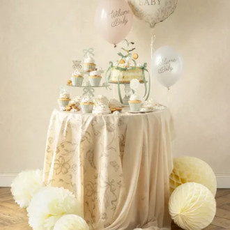 Enkratna bež prt s cvetovi in ptički 180x120 cm, sintetičen