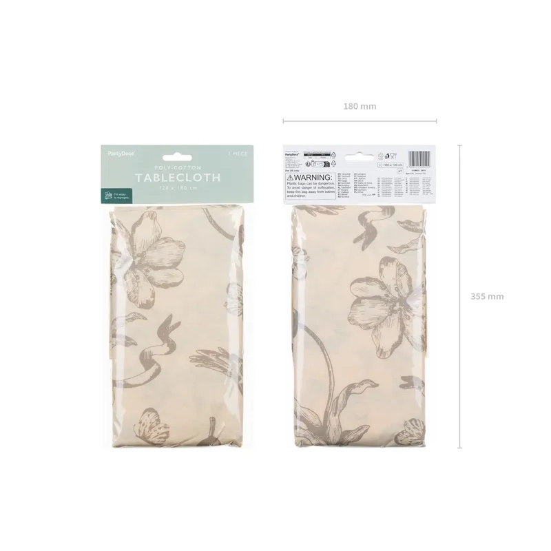 Egyszer használatos bézs terítő virágokkal és madarakkal, 180x120 cm, szintetikus
