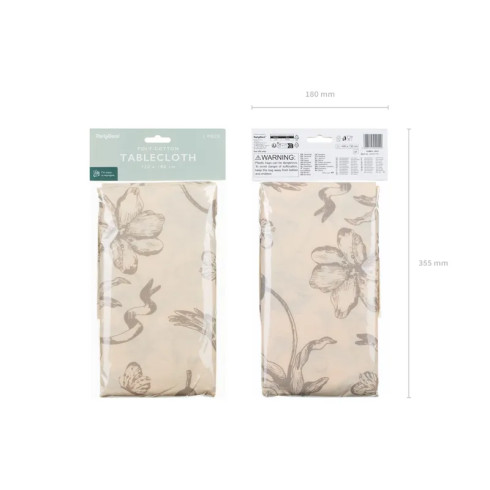 Jednokratni bež stolnjak s cvijećem i ptičicama 180 × 120 cm, sintetički