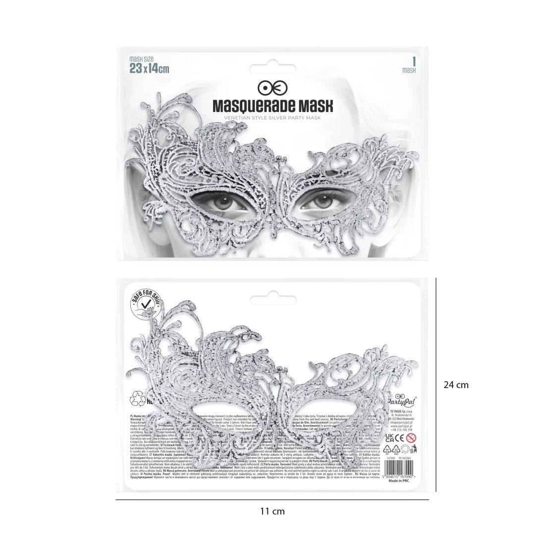 Karnevalska venecijanska čipkasta maska srebrna