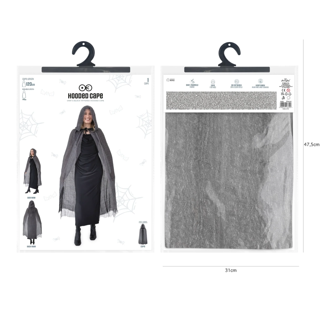 Karnevalska kabanica s kapuljačom 120 cm crno-siva
