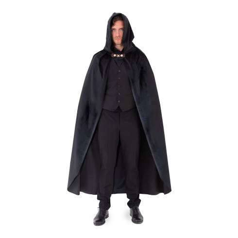 Žametni karnevalni plašč s kapuco, črn, 140 cm