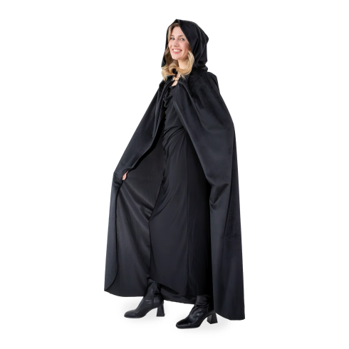 Žametni karnevalni plašč s kapuco, črn, 140 cm