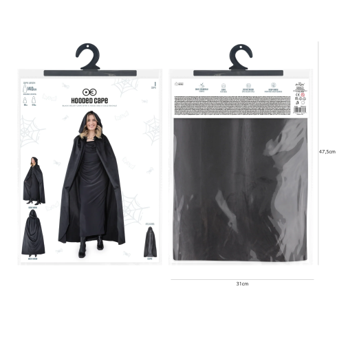 Žametni karnevalni plašč s kapuco, črn, 140 cm
