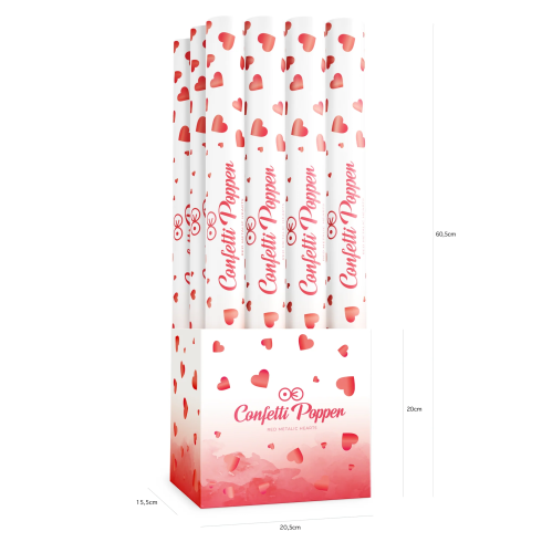 Konfety srdiečka metalické červené vystreľovacie 60 cm