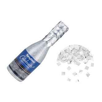 Pezsgősüveg alakú konfetti, ezüst, 20,5 cm