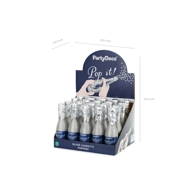 Pezsgősüveg alakú konfetti, ezüst, 20,5 cm