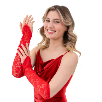 Korzetové čipkované rukavice na párty červené