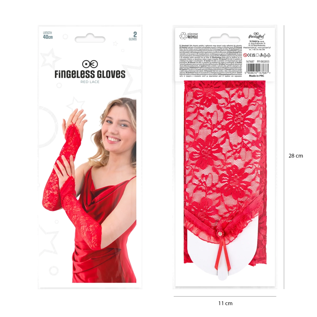 Piros csipkés fűzős partykesztyűk