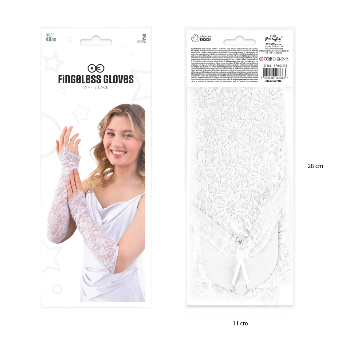 Fehér csipkés fűzős kesztyű esküvői partira