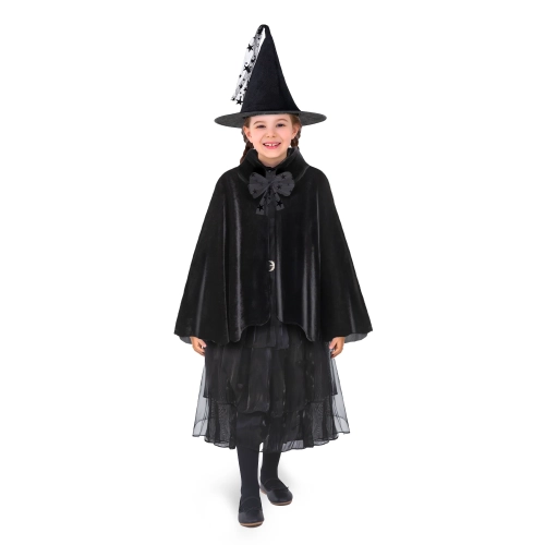 Costum de vrăjitoare cu pelerină și pălărie pentru copii