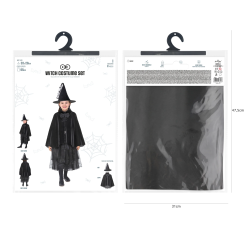 Otroški kostum čarovnice s plaščem in klobukom