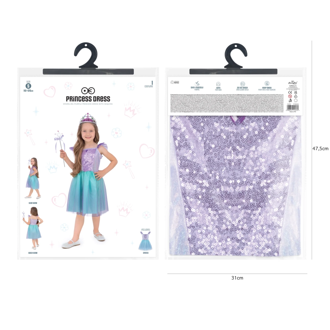 Lila-kék hercegnő jelmez gyerekeknek, S méret