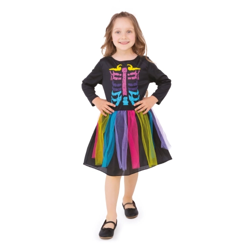 Costum de Halloween pentru fetiță, schelet colorat, mărimea M