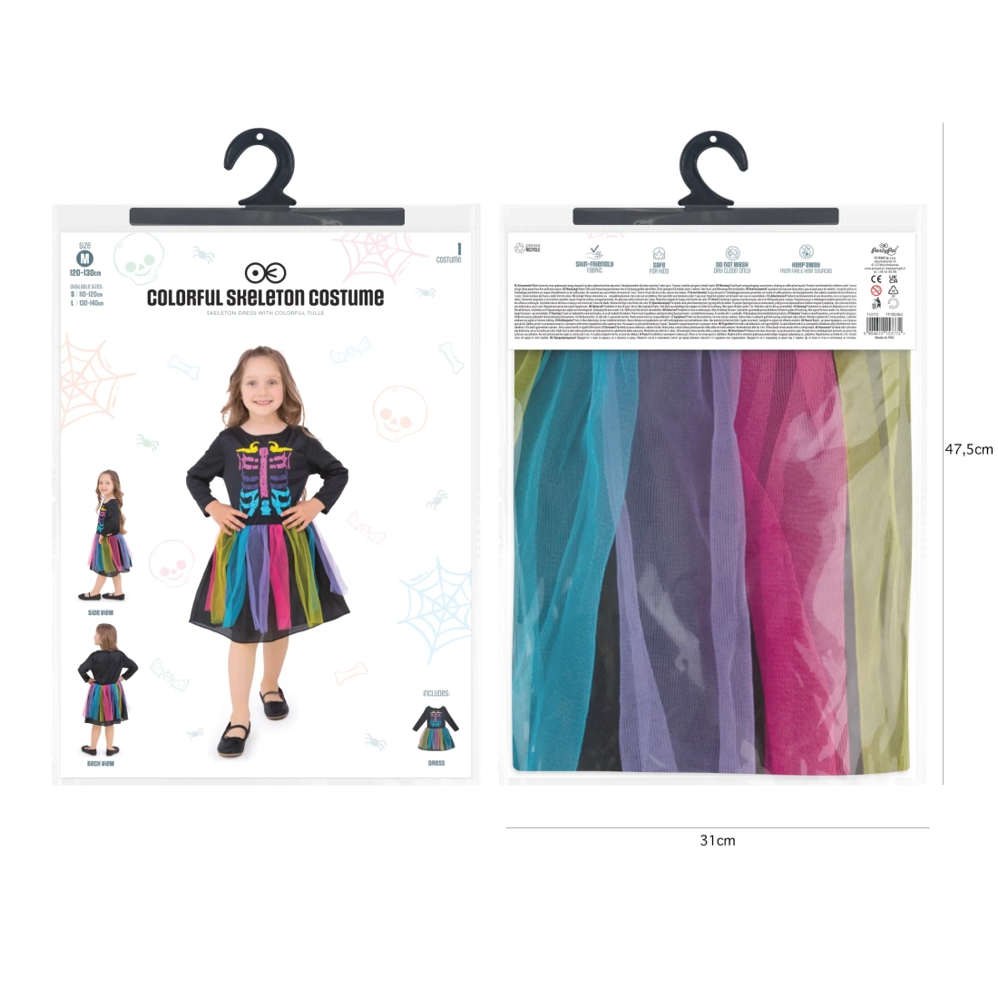 Костюм за момиче за Хелоуин цветен скелет размер M