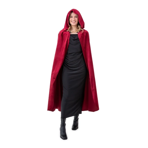Pelerină de costum din catifea cu glugă, bordo, 120 cm