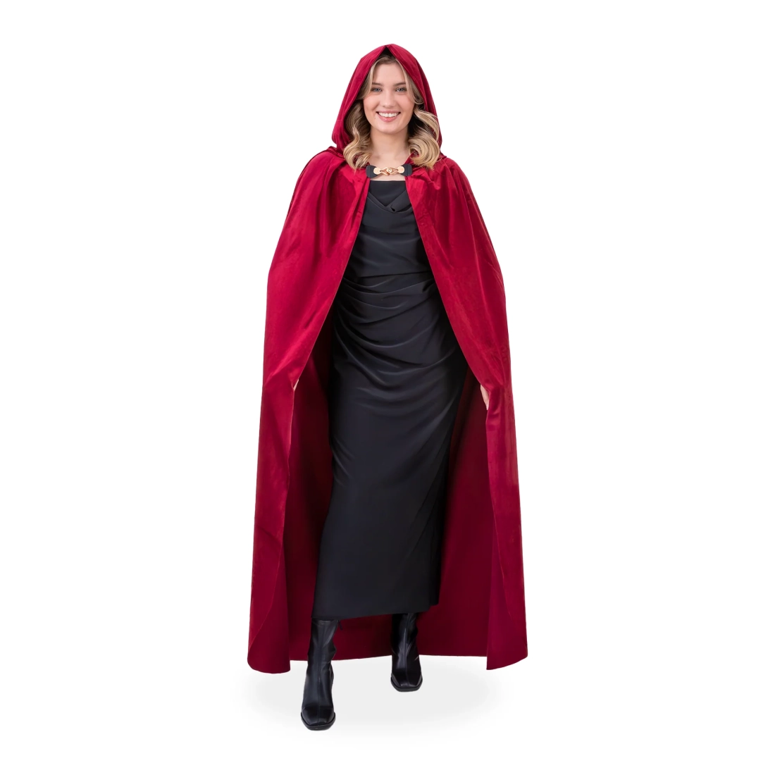 Baršunasti kostimirani plašt s kapuljačom burgundski 140 cm