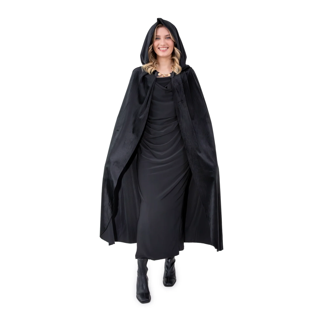 Kostimirani baršunasti plašt s kapuljačom crni 120 cm