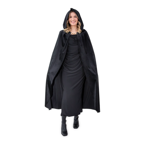 Kostumirani žametni plašč s kapuco, črn, 120 cm