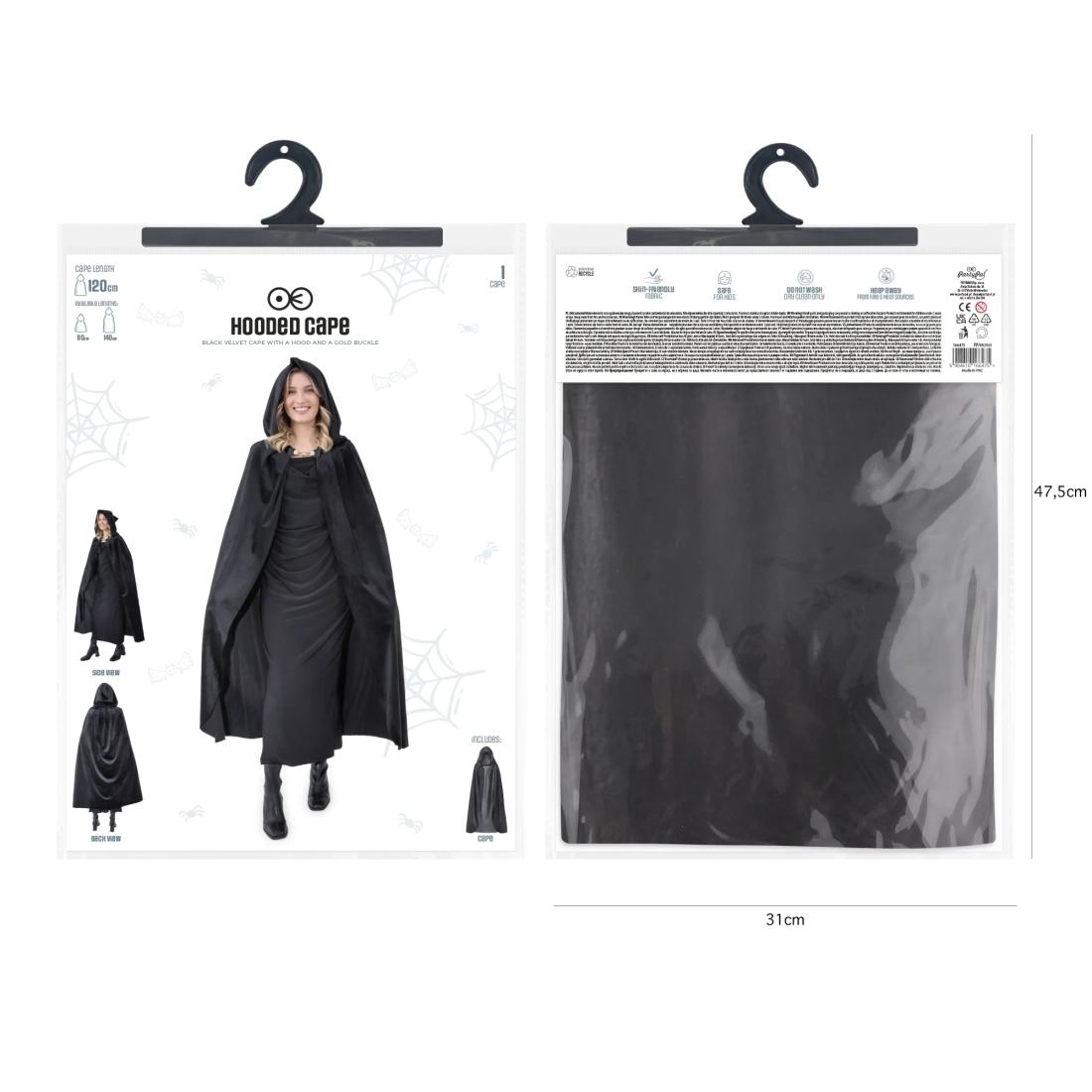 Kostimirani baršunasti plašt s kapuljačom crni 120 cm