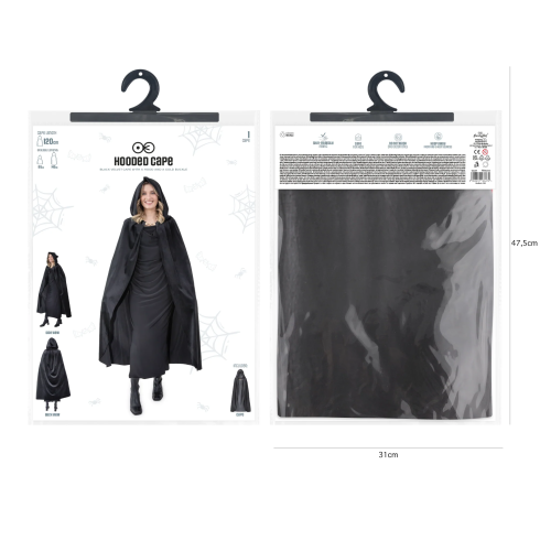 Kostumirani žametni plašč s kapuco, črn, 120 cm