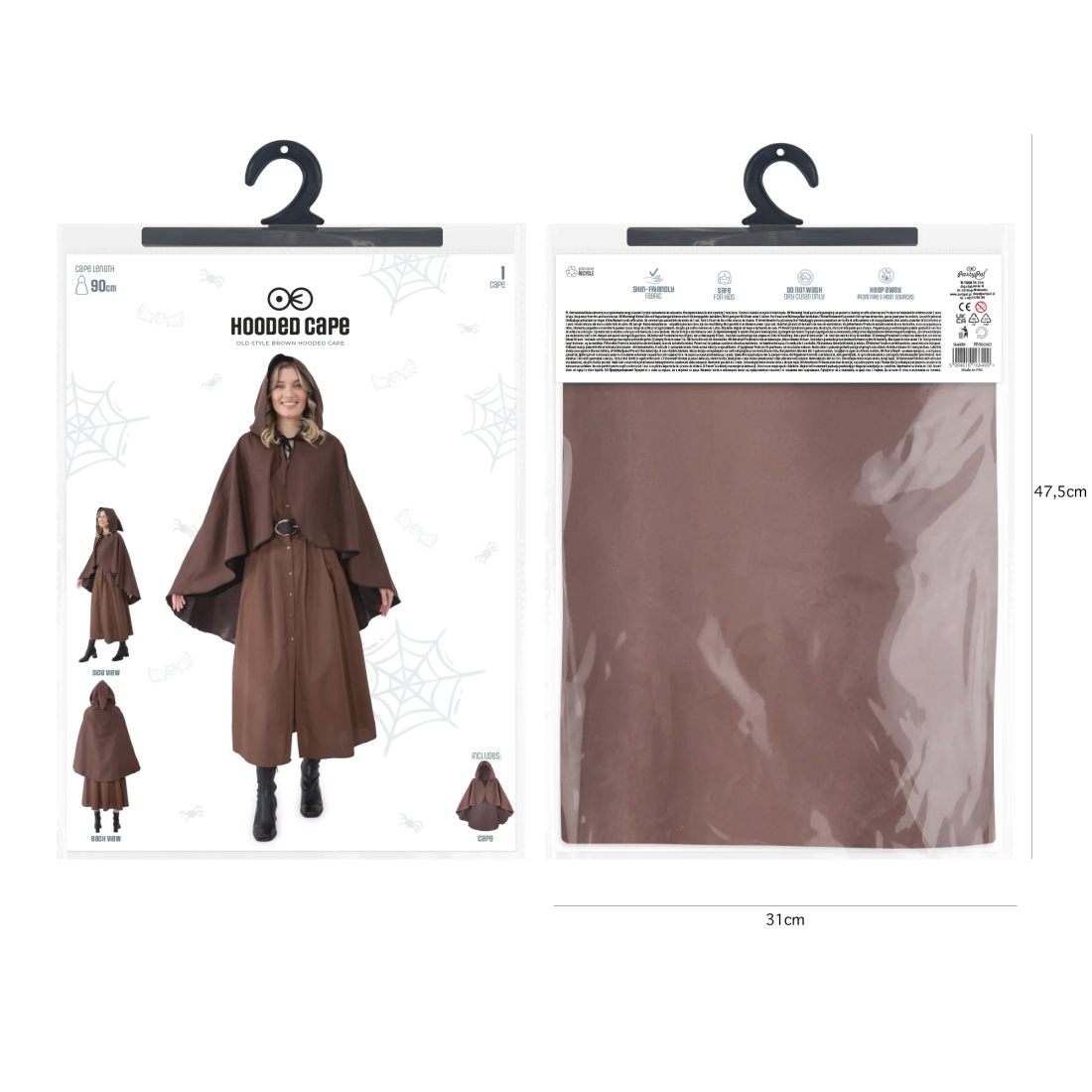 Smeđi zaštitni party ogrtač s kapuljačom 90 cm